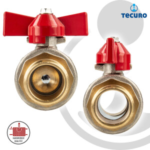 tecuro Kugelhahn, beidseitig Außengewinde G 3/4 Zoll (DN 20) Flügelgriff, Messing vernickelt