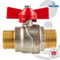 tecuro Kugelhahn, beidseitig Außengewinde G 3/4 Zoll (DN 20) Flügelgriff, Messing vernickelt