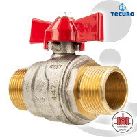 tecuro Kugelhahn, beidseitig Außengewinde G 3/4 Zoll (DN 20) Flügelgriff, Messing vernickelt