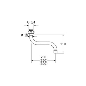GROHE 13084000 S-Auslauf 200 mm für Küchen-Wandbatterien - verchromt