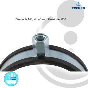 tecuro Schraub-Rohrschelle 108-114 mm, M10 Anschlussgewinde, verzinkt mit Schallschutzeinlage