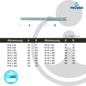 tecuro Stockschraube M 8 x 80 mm, mit Torx-Antrieb, verzinkt