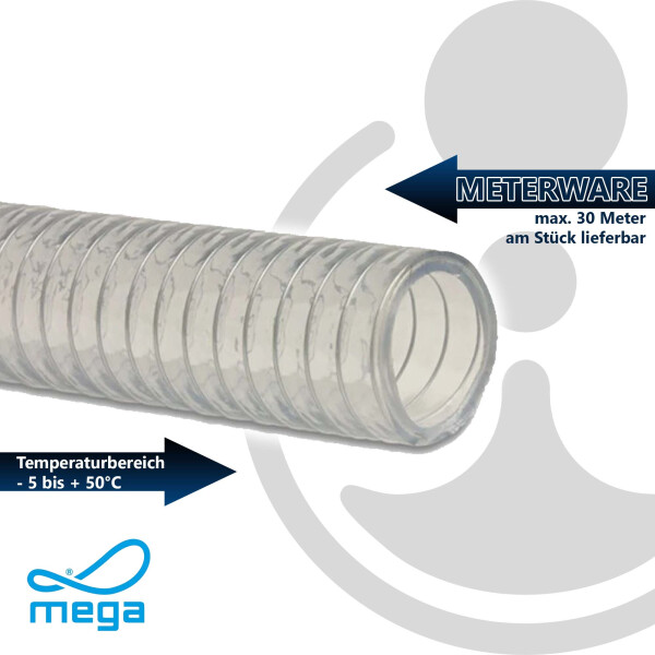 MEGASTEEL Saug- und Druckschlauch transparent für Pumpen, Zisternen, Brunnen etc. - Meterware