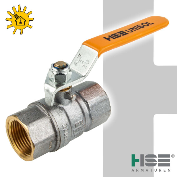 HSE UNISOL Solarkugelhahn Typ 1610, beids. Innengewinde Rp 3/4 Zoll (DN 20), Stahlhebel lang, MS-verchromt