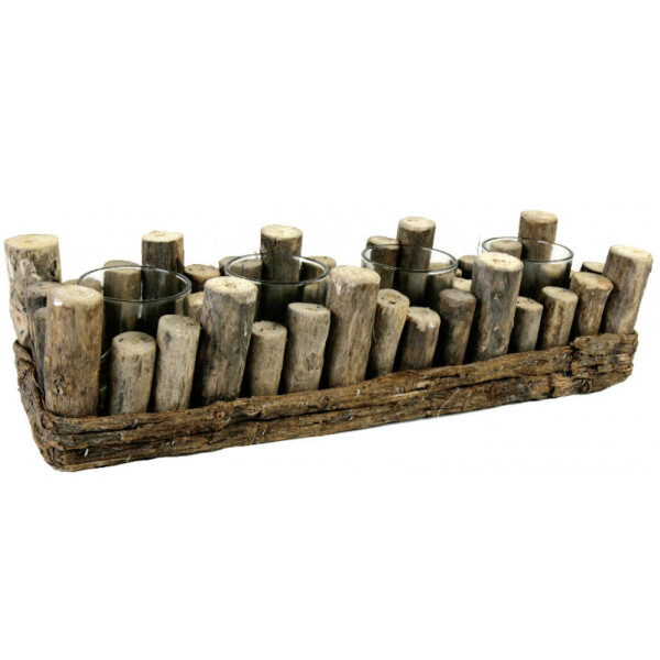 Kerzenhalter/Kerzenständer aus Holz mit 4 Gläser - rechteckig