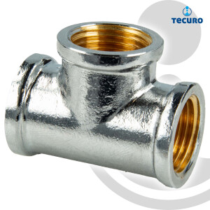 tecuro T-Stück allseitig Innengewinde Rp 3/4 Zoll (DN 20), Messing glanzverchromt