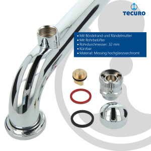 tecuro Abgangsbogen 90° mit Rohrbelüfter für Siphon Geruchsverschluss, verchromt 300 mm