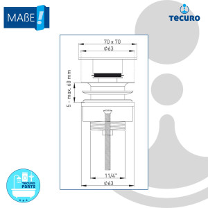 tecuro Design Ablaufventil 1 1/4 Zoll, nicht verschliessbar, für Waschbecken, MS-verchromt