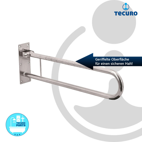 tecuro 1000 Massiver Klappgriff in Bügelform, Länge 850 mm, geprüft bis 120 kg nach EN 12182 - Behindertengerecht, Edelstahl poliert - für Bad und WC