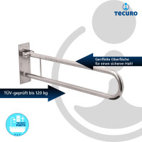 tecuro 1000 Massiver Klappgriff in Bügelform -Länge 850 mm- TÜV-geprüft bis 120 kg - Behindertengerecht - Edelstahl poliert - für Bad und WC