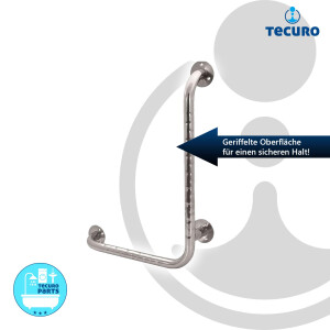 tecuro 1000 Massiver Wand-/Stütz-/Haltegriff rechts, 600 x 450 mm, geprüft bis 120 kg nach EN 12182, Behindertengerecht, Edelstahl poliert - für Bad und WC
