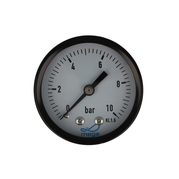 MEGA Druckmanometer 0 - 10 bar - 1/4 Zoll Anschluss nach hinten Axial Ø 50 mm
