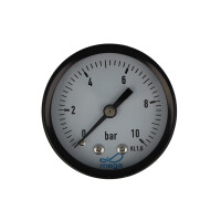 MEGA Druckmanometer 0 - 10 bar - 1/4 Zoll Anschluss nach hinten Axial Ø 50 mm