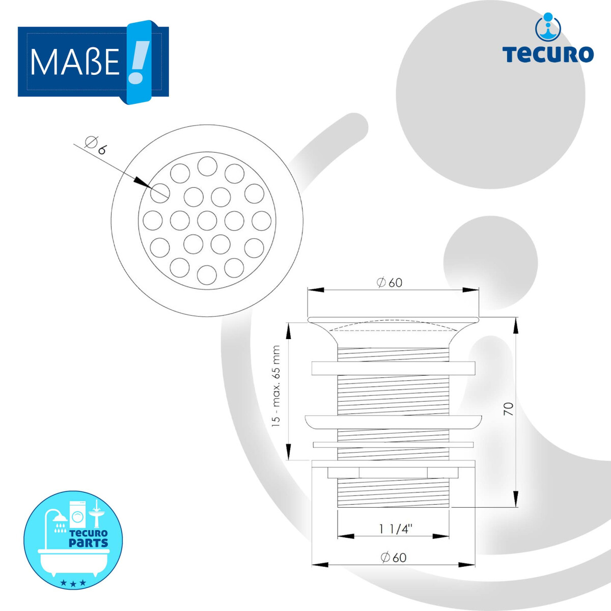 tecuro Schaftventil Ablaufgarnitur ohne Überlauf 1...