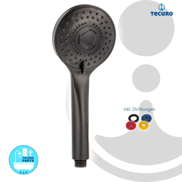tecuro Handbrause ew-100 mit 5-Funktionen - Ø 100 mm mit Antikalkdüsen, mattschwarz