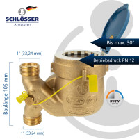 JS Fallrohr Hauswasserzähler MNRF 3/4 Zoll DN 20  Q3=4, R80,  Baulänge 105 mm