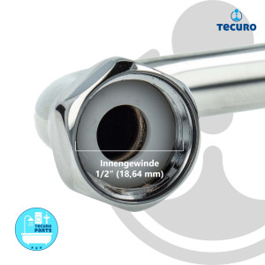 tecuro S-Auslauf für Elektro-Übertischgeräte 1/2 Zoll flachdichtend, Länge 350 mm, Messing verchromt