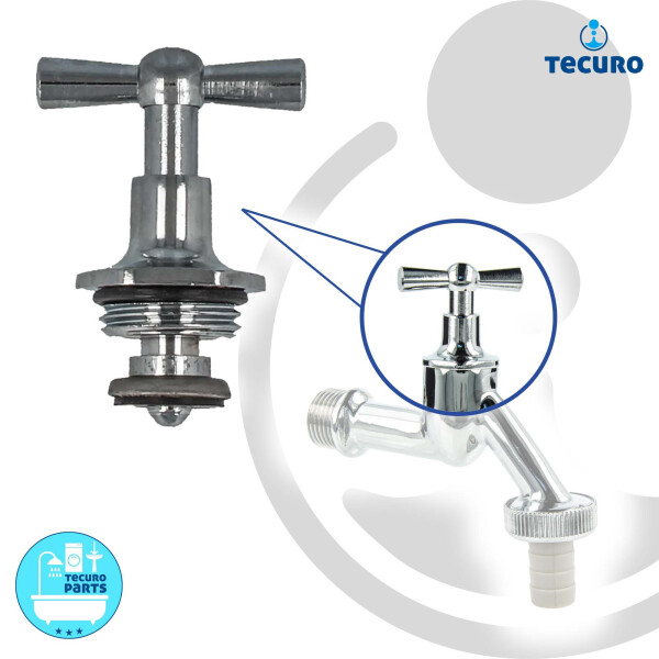 tecuro Ventil - Knebel - Oberteil 3/4 Zoll - DN 20 für Auslaufventile, verchromt