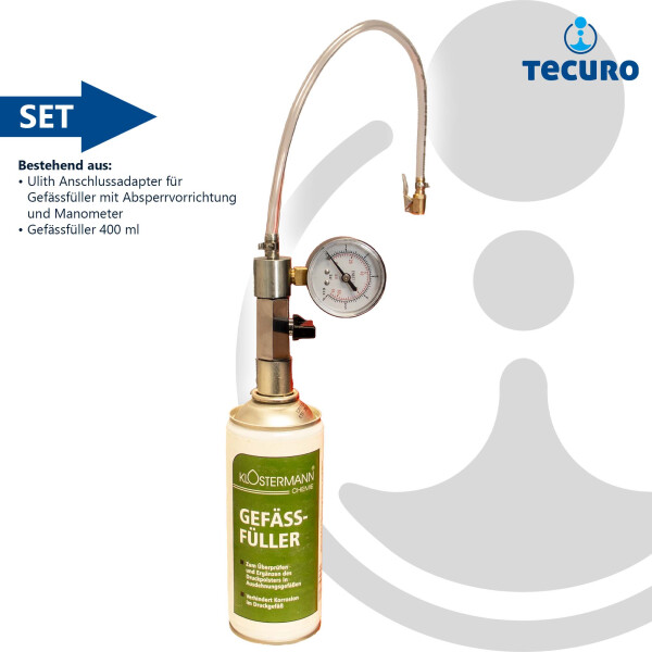 Gefäßfüller (brennbar) 400 ml - Klostermann Chemie 9905 und Anschlussadapter mit Manometer 0-6 bar