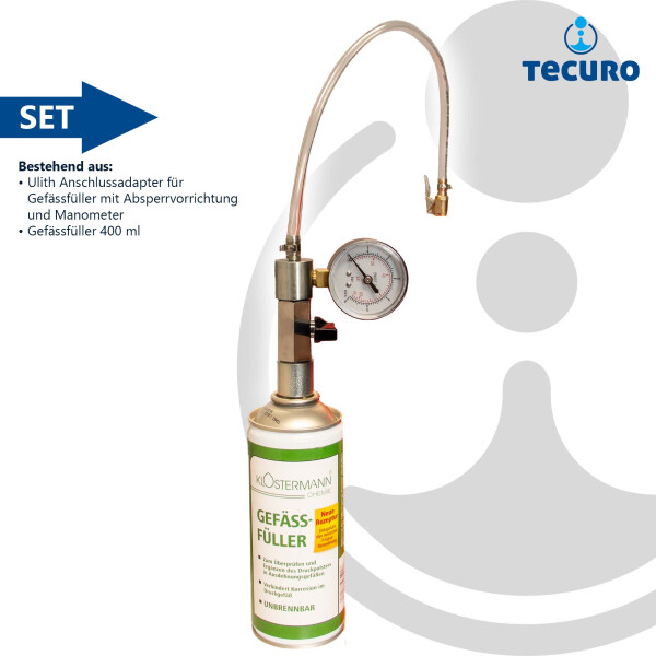 Gefäßfüller (nicht brennbar) 400 ml - Klostermann Chemie 4918 und Anschlussadapter mit Manometer 0-6 bar