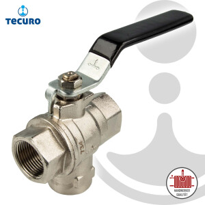 tecuro Messing-Kugelhahn 3-Wege, alls. Innengewinde Rp 1 Zoll (DN 25) - Stahlhebel lang, MS-vernickelt