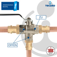 tecuro Messing-Kugelhahn 3-Wege, alls. Innengewinde Rp 1 Zoll (DN 25) - Stahlhebel lang, MS-vernickelt