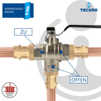 tecuro Messing-Kugelhahn 3-Wege, alls. Innengewinde Rp 1 Zoll (DN 25) - Stahlhebel lang, MS-vernickelt