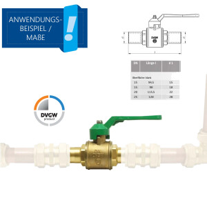 BRUSE Multisystem Trinkwasser-Kugelhahn Press/Stecksystem Ø 28 mm, mit Stahlhebel, Typ 2516