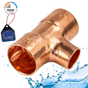 Kupfer-Lötfitting T-Stück reduziert - Typ 5130R, DVGW 22 x 18 x 22 mm