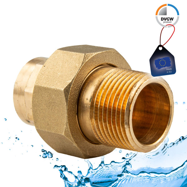 Rotguss-Lötfitting Verschraubung flachdichtend mit AG - Typ 4331G, DVGW