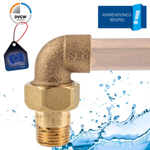 Rotguss-Lötfitting Winkelverschraubung 90° mit AG konisch dichtend - Typ 4098G, DVGW