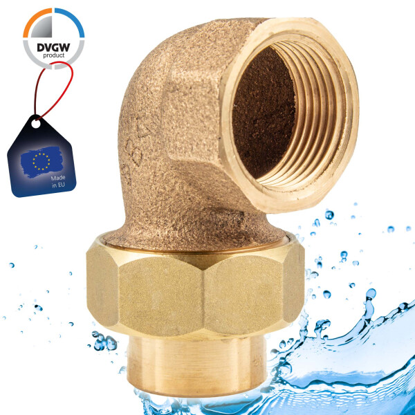 Rotguss-Lötfitting Winkelverschraubung 90° mit IG konisch dichtend - Typ 4096G, DVGW
