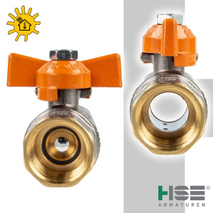 HSE UNISOL Solarkugelhahn Typ 1611, beidseitig Innengewinde, bis +200°C, Flügelgriff, MS-verchromt