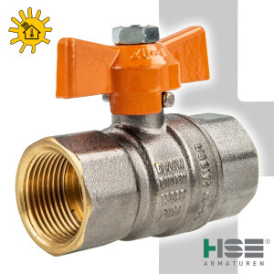 HSE UNISOL Solarkugelhahn Typ 1611, beids. Innengewinde Rp 3/4 Zoll (DN 20), Flügelgriff, MS-verchromt