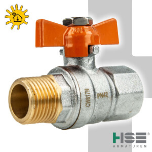HSE UNISOL Solarkugelhahn Typ 1615, Innen- x Außengewinde Rp 3/4 Zoll (DN 20), Flügelgriff, MS-verchromt