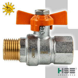 HSE UNISOL Solarkugelhahn Typ 1615, Innen- x Außengewinde Rp 3/4 Zoll (DN 20), Flügelgriff, MS-verchromt