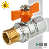 HSE UNISOL Solarkugelhahn Typ 1615, Innen- x Außengewinde Rp 3/4 Zoll (DN 20), Flügelgriff, MS-verchromt