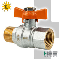 HSE UNISOL Solarkugelhahn Typ 1615, Innen- x Außengewinde Rp 3/4 Zoll (DN 20), Flügelgriff, MS-verchromt
