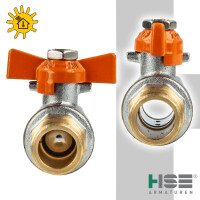 HSE UNISOL Solarkugelhahn Typ 1615, Innen- x Außengewinde Rp 3/4 Zoll (DN 20), Flügelgriff, MS-verchromt