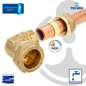 tecuro MS-Klemmringverbinder, Winkel 90° Verschraubung reduziert 18 x 22 mm