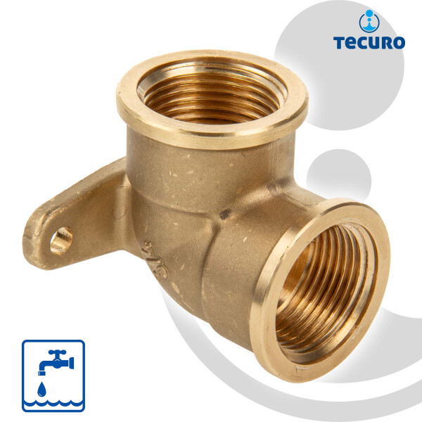 tecuro Wandscheibe 90°, beidseitig Innengewinde Rp 3/4 Zoll, MS-blank CW617N
