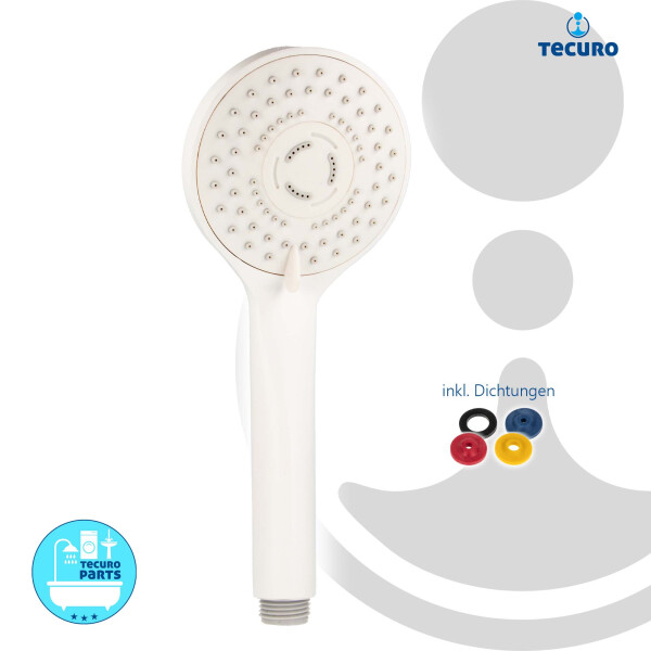 tecuro Handbrause ew-100 mit 5-Funktionen - Ø 100 mm mit Antikalkdüsen, weiß-matt