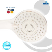 tecuro Handbrause ew-100 mit 5-Funktionen - Ø 100 mm mit Antikalkdüsen, weiß-matt