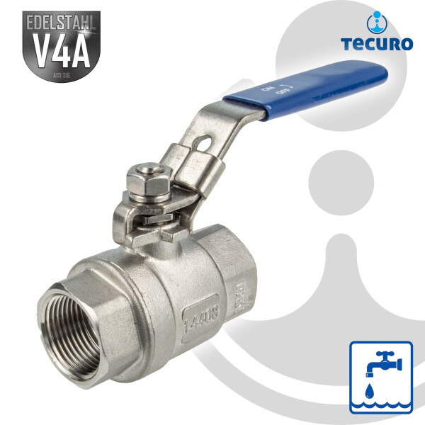 tecuro Edelstahl V4A Kugelhahn, beidseitig IG 1 1/4 Zoll (DN 32) PN 63, absperrbar