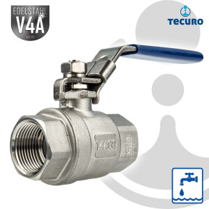 tecuro Edelstahl V4A Kugelhahn, beidseitig IG 1 1/4 Zoll (DN 32) PN 63, absperrbar