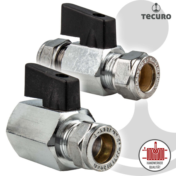 tecuro MINI Kugelhahn mit Klemmring für Kupferrohr - Messing vernickelt