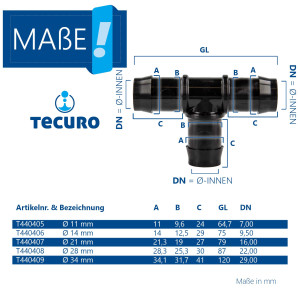 tecuro Schlauchverbinder T-Stück Ø 21 mm, KS-schwarz, 10 bar