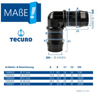 tecuro Schlauchverbinder Winkel - für Garten- Wasserschläuche, 10 bar, Kunststoff Schwarz