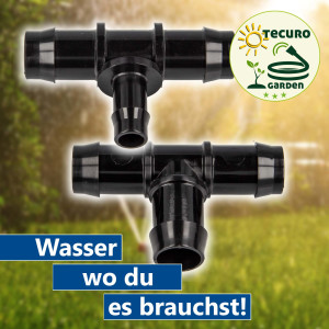 tecuro Schlauchverbinder T-Stück - für Garten- Wasserschläuche, 10 bar, Kunststoff Schwarz