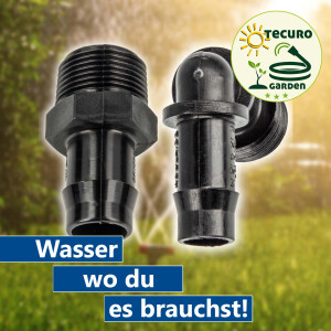 tecuro Schlauchtülle mit Außengewinde (G) - für Garten- Wasserschläuche, 10 bar, Kunststoff Schwarz